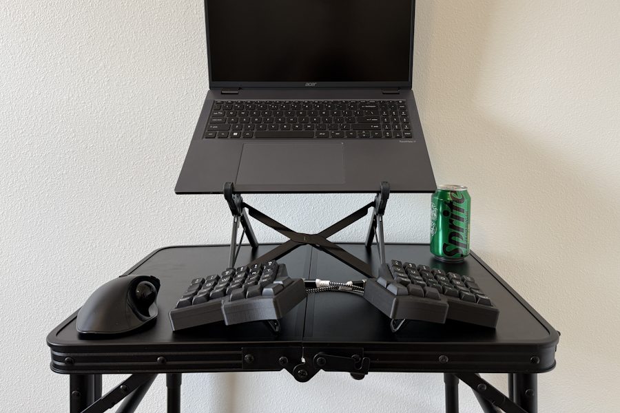 VINTEAM Table With Roost Laptop Stand, Split Keyboard, and Trackball Mouse