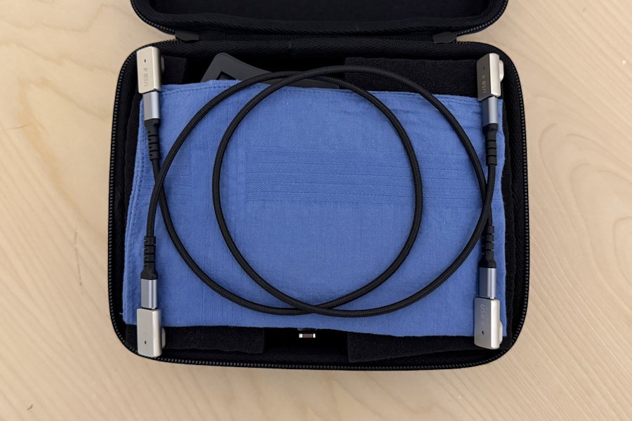 Iris Keyboard Travel Case Including USB-C Cables and Magnetic Right Angle Adapters